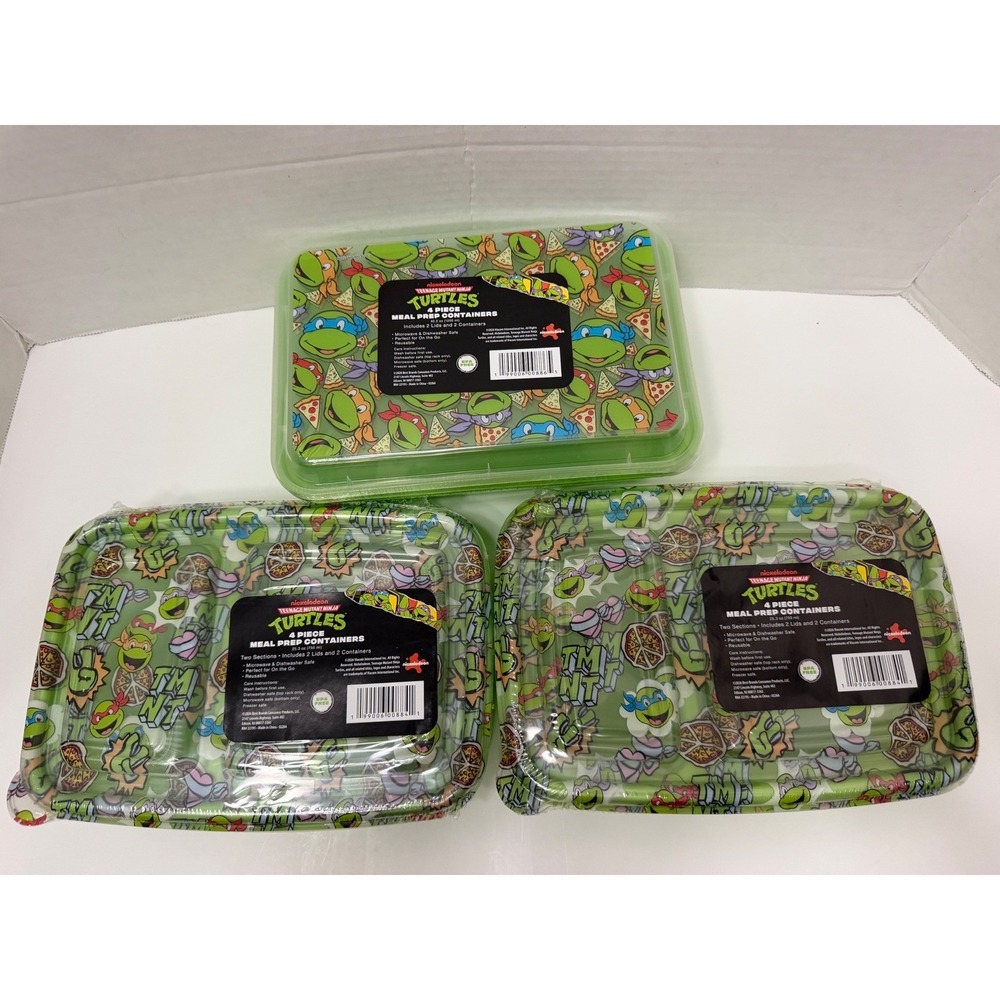 TMNT Teenage Mutant Ninja Turtles Meal Prep Containers 3 Sets 42.2oz Divided New